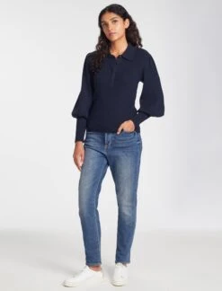 Eva Merino Wool Collared Jumper - Navy -The Modern Femme Sales AU23 K143 EVA NAVY LS 1855