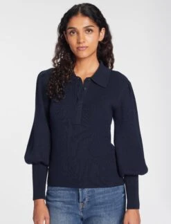 Eva Merino Wool Collared Jumper - Navy -The Modern Femme Sales AU23 K143 EVA NAVY LS 1884