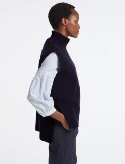 The Modern Femme Sales 11 Janice Cashmere Blend Funnel Neck Sleeveless Jumper - Navy