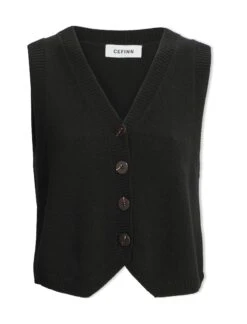 Wesley Cashmere Blend V Neck Waistcoat - Black -The Modern Femme Sales AU23 K82 WESLEY BLACK CO