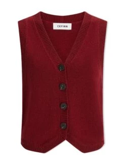 Wesley Cashmere Blend V Neck Waistcoat - Dark Red -The Modern Femme Sales AU23 K82 WESLEY DARKRED CO