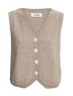 Wesley Cashmere Blend V Neck Waistcoat - Taupe -The Modern Femme Sales AU23 K82 WESLEY TAUPE CO