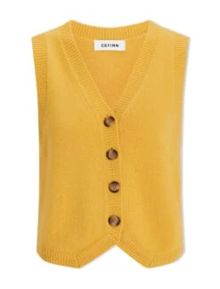 Wesley Cashmere Blend V Neck Waistcoat - Yellow -The Modern Femme Sales AU23 K82 WESLEY YELLOW CO