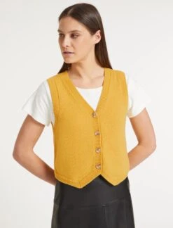 Wesley Cashmere Blend V Neck Waistcoat - Yellow -The Modern Femme Sales AU23 K82 WESLEY YELLOW LS 60137