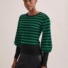 Eva Wool Crew Neck Jumper - Black Emerald Green Stripe -The Modern Femme Sales AU23 K88 EVA EMERALDBLACKSTRIPE SK119 TIANA BLACK 541
