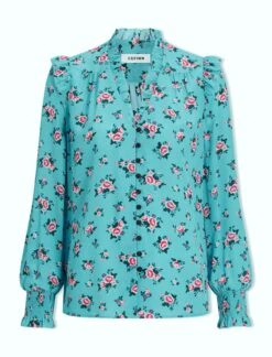 Stella Silk Shirt - Mint Posy Print -The Modern Femme Sales AU23 S46 STELLA MINTPOSYPRINT CO