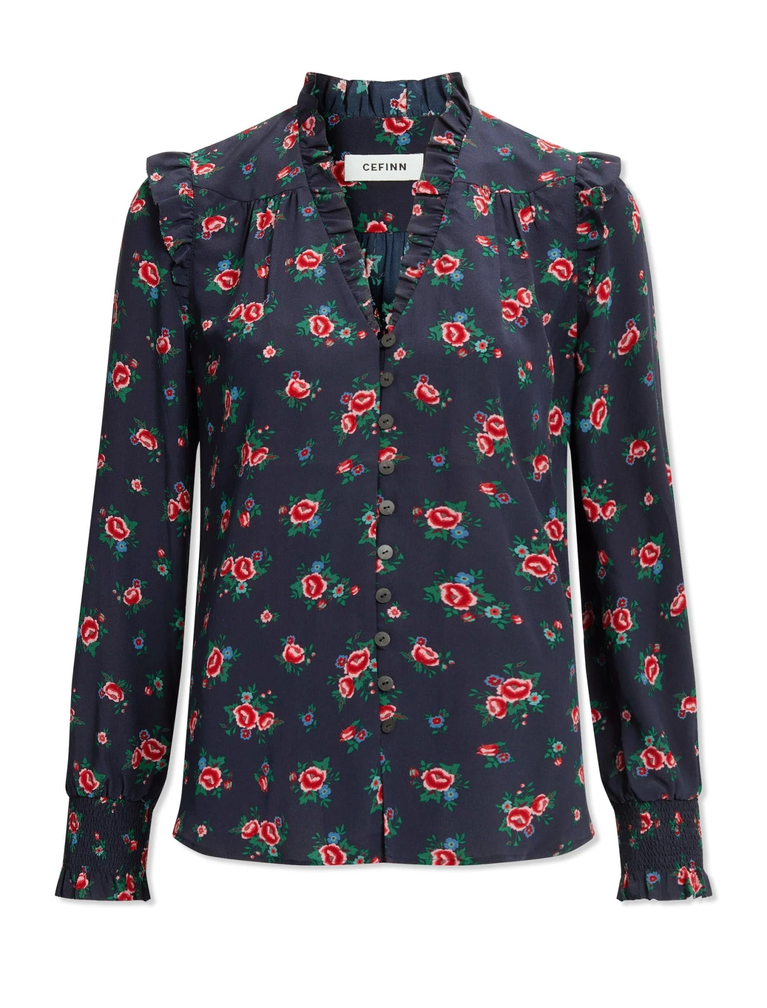 Stella Silk Shirt - Navy Posy Print 9 Stella Silk Shirt - Navy Posy Print - Image 7