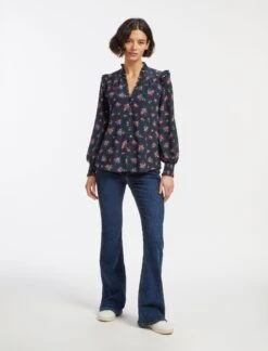 Stella Silk Shirt - Navy Posy Print 11 Stella Silk Shirt - Navy Posy Print -The Modern Femme Sales AU23 S46 STELLA NAVYPINKPOSYPRINT LS 15499