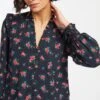 Stella Silk Shirt - Navy Posy Print