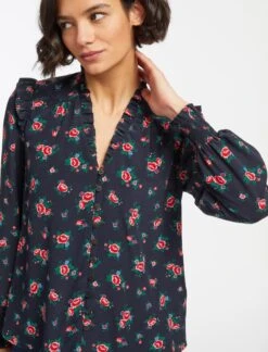 The Modern Femme Sales 35 Stella Silk Shirt - Navy Posy Print