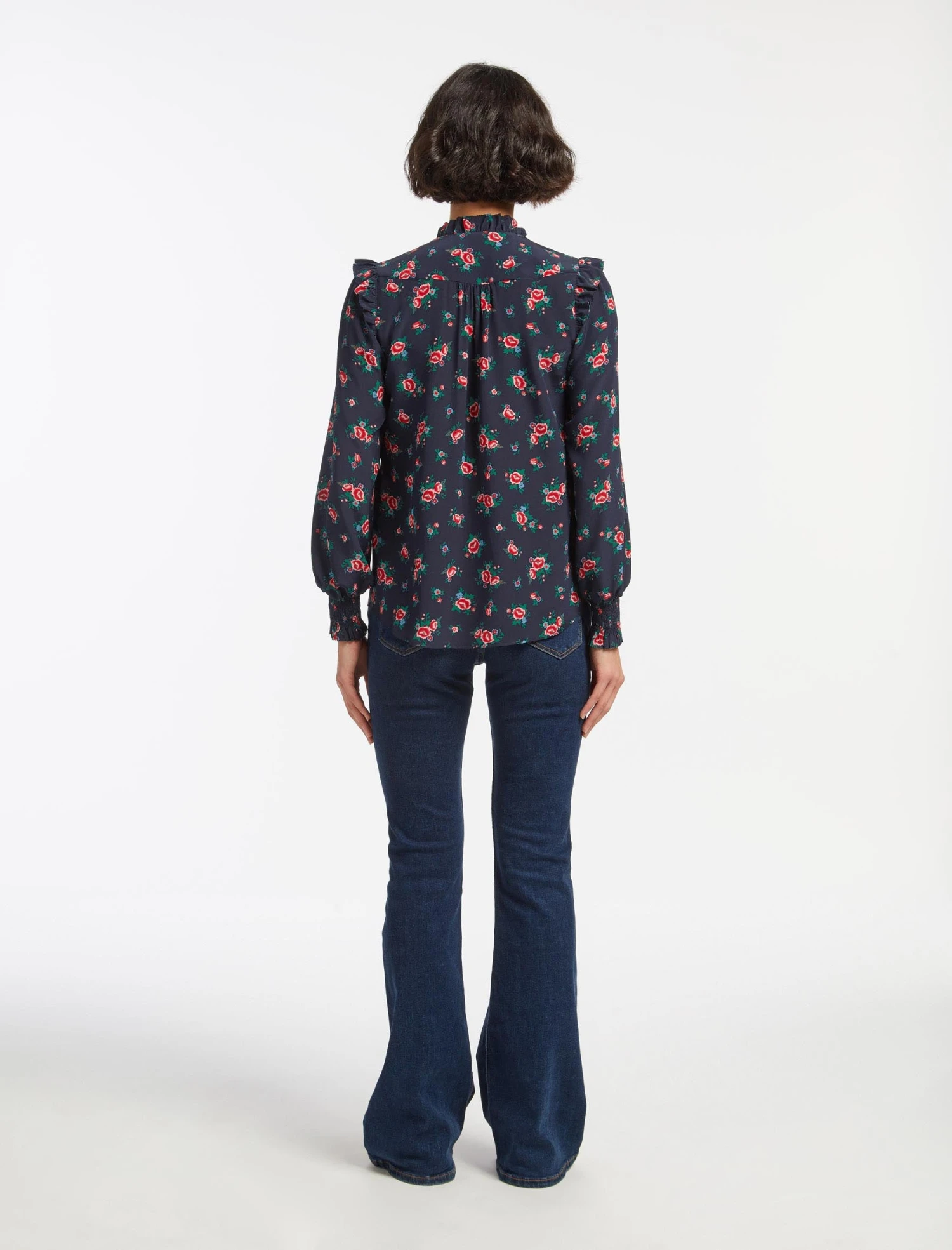 Stella Silk Shirt - Navy Posy Print 8 Stella Silk Shirt - Navy Posy Print - Image 6