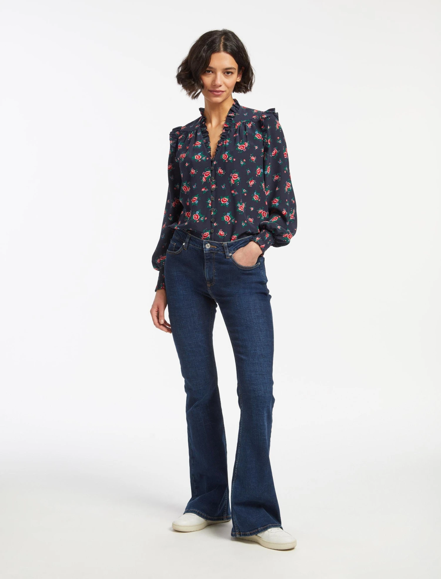 Stella Silk Shirt - Navy Posy Print 6 Stella Silk Shirt - Navy Posy Print - Image 4
