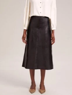 Tiana Leather Midi Skirt - Black -The Modern Femme Sales AU23 SK119 TIANA BLACK LS 41814