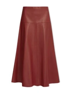 Sierra Leather A Line Maxi Skirt - Red -The Modern Femme Sales AU23 SK166 SIERRA RED CO