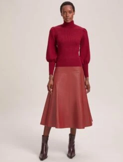 Sierra Leather A Line Maxi Skirt - Red -The Modern Femme Sales AU23 SK166 SIERRA RED LS 40766