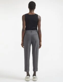 Clement New Wool Easy Waist Turn Up Trouser - Mid Grey -The Modern Femme Sales AU23 TR77 CLEMENT MIDGREY LS 450