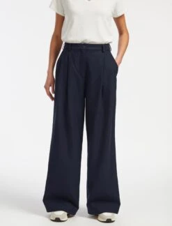 Tamara Cotton Twill Wide Leg Trouser - Navy -The Modern Femme Sales AU23 TR79 TAMARA NAVY LS 14563