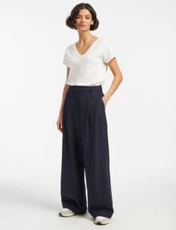 Tamara Cotton Twill Wide Leg Trouser - Navy -The Modern Femme Sales AU23 TR79 TAMARA NAVY LS 14594