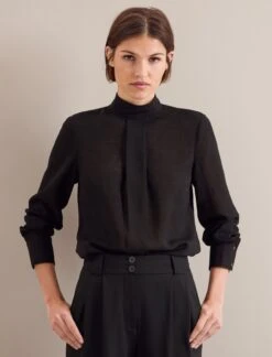 Riley Funnel Neck Blouse - Black -The Modern Femme Sales AU24 B6 RILEY BLACK LS 24059