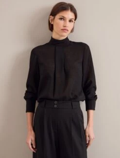 Riley Funnel Neck Blouse - Black -The Modern Femme Sales AU24 B6 RILEY BLACK LS 24075