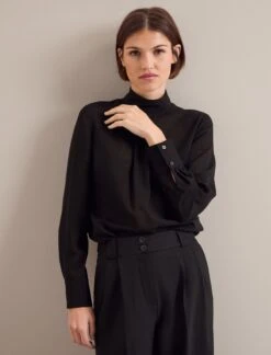 Riley Funnel Neck Blouse - Black -The Modern Femme Sales AU24 B6 RILEY BLACK LS 24101