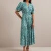 Olive Cotton Blend Midi Dress - Green Ditsy Carnation Print -The Modern Femme Sales AU24 D648 OLIVE GREEN DITSY CARNATION PRINT 2733