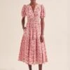 Olive Cotton Blend Midi Dress - Red Mono Floral Print -The Modern Femme Sales AU24 D648 OLIVE REDMONOFLORALPRINT LS 0054
