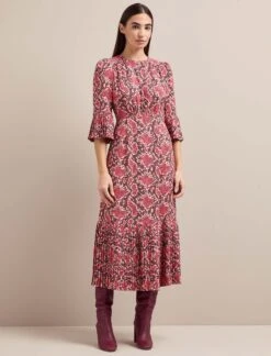 Tibi Maxi Dress - Pink Snakeskin Print -The Modern Femme Sales AU24 D653 TIBI PINKSNAKESKINPRINT LS 1258