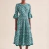 Elodie Cotton Blend Maxi Dress - Green Ditsy Carnation Print -The Modern Femme Sales AU24 D654 ELODIE GREENDITSYCARNATIONPRINT LS 20477