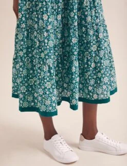 Elodie Cotton Blend Maxi Dress - Green Ditsy Carnation Print -The Modern Femme Sales AU24 D654 ELODIE GREENDITSYCARNATIONPRINT LS 20511