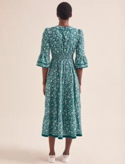 Elodie Cotton Blend Maxi Dress - Green Ditsy Carnation Print -The Modern Femme Sales AU24 D654 ELODIE GREENDITSYCARNATIONPRINT LS 20516