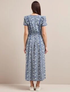 Maeve Cotton Blend Maxi Dress - Blue Mono Floral Print -The Modern Femme Sales AU24 D657 MAEVE BLUEMONOFLORALPRINT LS 1403