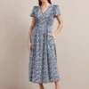 Maeve Cotton Blend Maxi Dress - Blue Mono Floral Print -The Modern Femme Sales AU24 D657 MAEVE BLUEMONOFLORALPRINT LS 1411