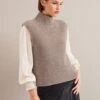 Janie Cashmere Blend Funnel Neck Sleeveless Jumper - Taupe -The Modern Femme Sales AU24 K156 JANICE TAUPE 1056