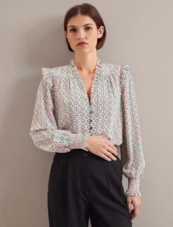 Stella Silk Shirt - Cream Floral Tile Print -The Modern Femme Sales AU24 S46 STELLA CREAMFLORALTILEPRINT LS 24274 2e961089 bb94 4b69 8f90 701cd2df9323