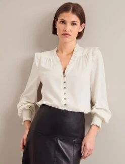 Stella Silk Shirt - Cream -The Modern Femme Sales AU24 S95 STELLA CREAM LS 0948