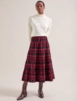 Maria Organic Cotton Seersucker Maxi Skirt - Red Black -The Modern Femme Sales AU24 SK185 MARIA RED BLACK LS 20190