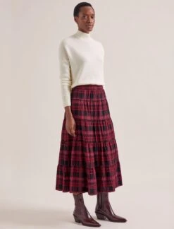 Maria Organic Cotton Seersucker Maxi Skirt - Red Black -The Modern Femme Sales AU24 SK185 MARIA RED BLACK LS 20237