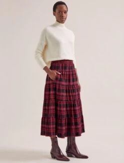 Maria Organic Cotton Seersucker Maxi Skirt - Red Black -The Modern Femme Sales AU24 SK185 MARIA RED BLACK LS 20241