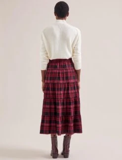 Maria Organic Cotton Seersucker Maxi Skirt - Red Black -The Modern Femme Sales AU24 SK185 MARIA RED BLACK LS 20267