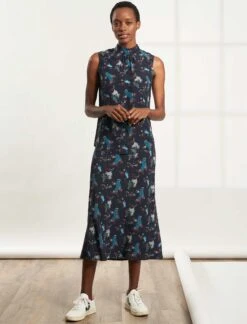 Erin Silk Sleeveless Funnel Neck Blouse - Navy Spiral Clouds Print -The Modern Femme Sales B122 ERIN NAVYSPIRALCLOUD LS 008