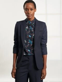 Erin Silk Sleeveless Funnel Neck Blouse - Navy Spiral Clouds Print -The Modern Femme Sales B122 ERIN NAVYSPIRALCLOUD LS 115