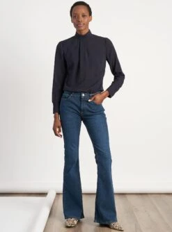Riley Funnel Neck Blouse - Navy -The Modern Femme Sales B6 RILEY NAVY LS 057