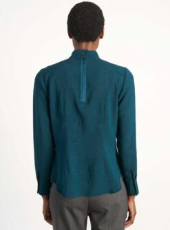 Riley Funnel Neck Blouse - Petrol Blue -The Modern Femme Sales B6 RILEY PETROL LS 018