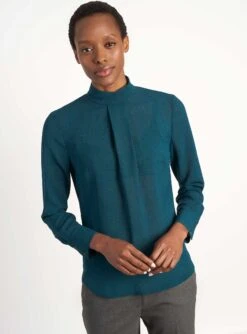 Riley Funnel Neck Blouse - Petrol Blue -The Modern Femme Sales B6 RILEY PETROL LS 037
