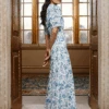Viola Cotton Blend Bias Cut Maxi Dress - White Blue Palm Floral -The Modern Femme Sales CEFINN 240201 3466