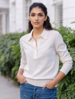 The Modern Femme Sales 5 Josie Cashmere Collared Jumper - Cream