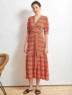 Maisie Ruffle Hem Maxi Tea Dress - Burnt Orange Chevron -The Modern Femme Sales D313 BURNT ORANGE CHEVRON LS 6707