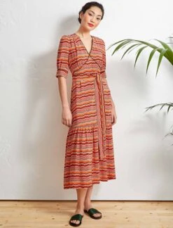 Maisie Ruffle Hem Maxi Tea Dress - Burnt Orange Chevron