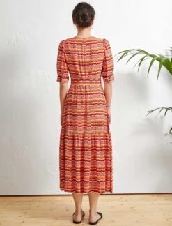 Maisie Ruffle Hem Maxi Tea Dress - Burnt Orange Chevron -The Modern Femme Sales D313 BURNT ORANGE CHEVRON LS 6802
